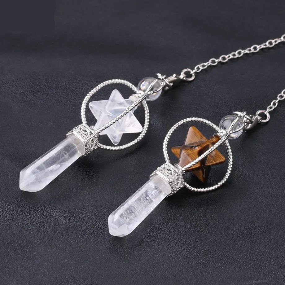 CSJA-péndulo de espiga Merkaba de cuarzo Natural, péndulo colgante de Reiki de cristal, péndulo curativo, péndulos de radiestesia , pendulo adivinacion , pendulos de cuarzo , cuarzos piedras naturales F770